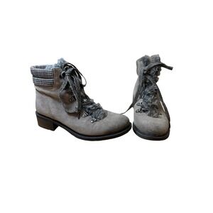Sam‎ Edelman Women's Gray Suede Fur Lined Lace Up Hiking Boots Size 7.5